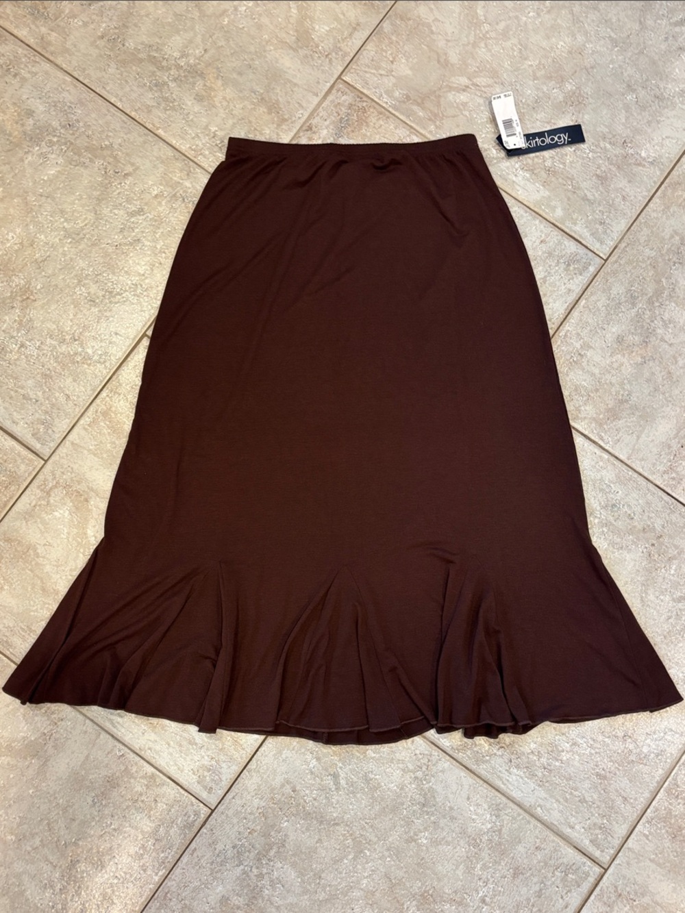 Comfort Stretch Brown Midi Skirt with Flared Hem